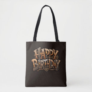 Steampunk happy birthday lettering tote bag