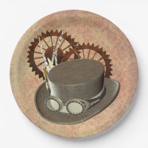 Steampunk Hat and Gears Paper Plate