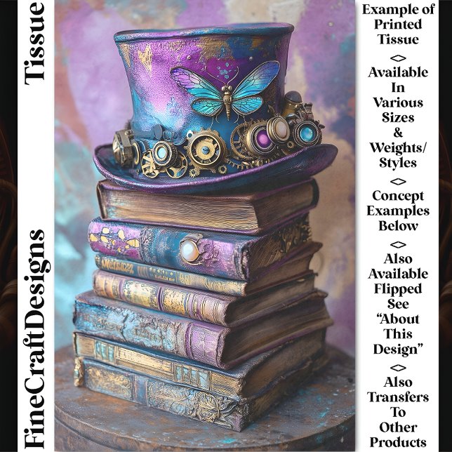 Steampunk Hat & Fantasy Books  CZ5L Decoupage Tissue Paper (Creator Uploaded)