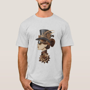 Steampunk hat womans face modern art T-Shirt