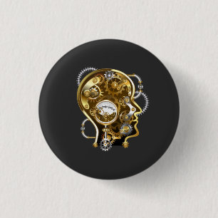 Steampunk Head with Manometer 3 Cm Round Badge