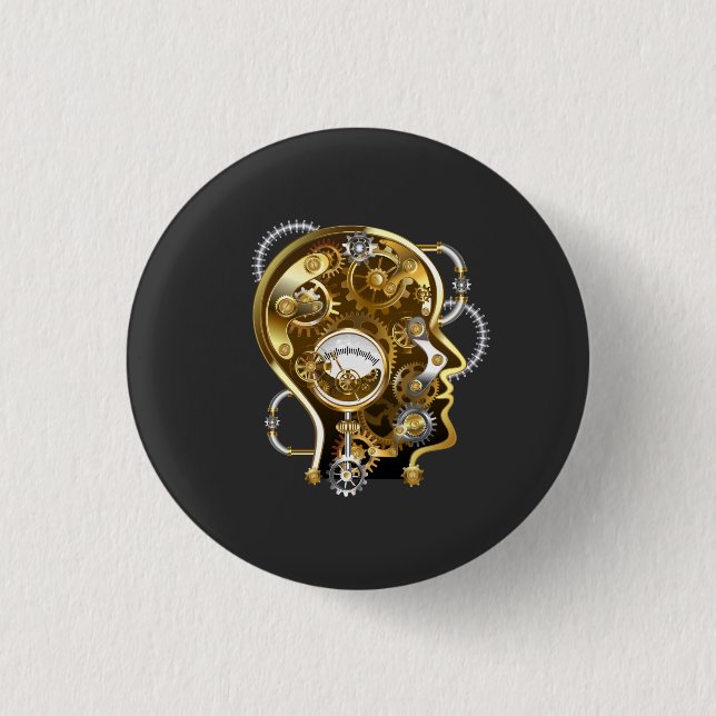 Steampunk Head with Manometer 3 Cm Round Badge (Front)