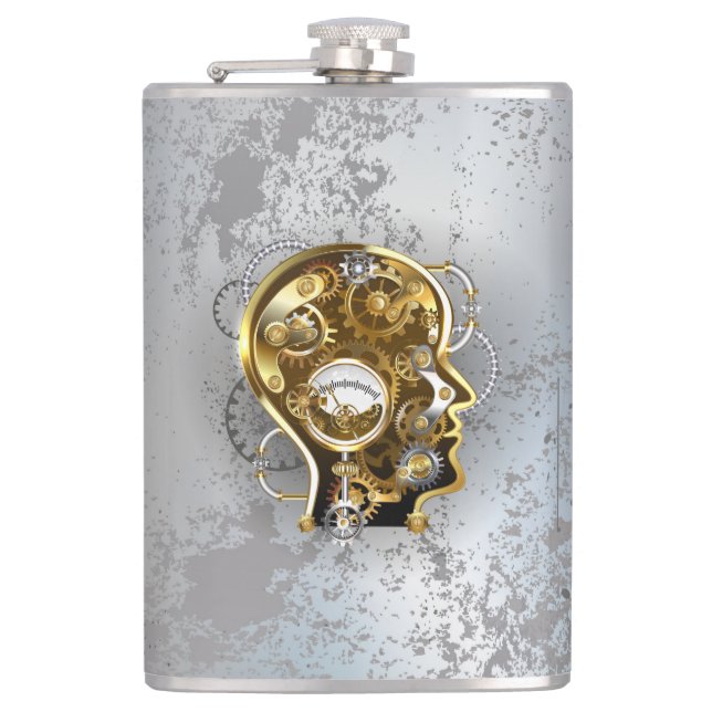 Steampunk head with manometer hip flask (Front)