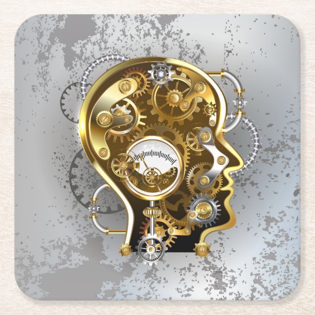Steampunk head with manometer square paper coaster (Front)