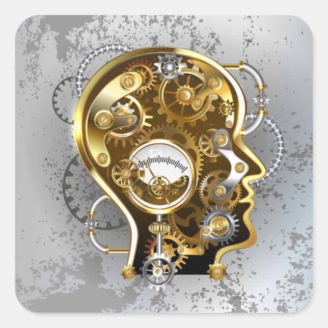 Steampunk Head with Manometer Square Sticker (Front)