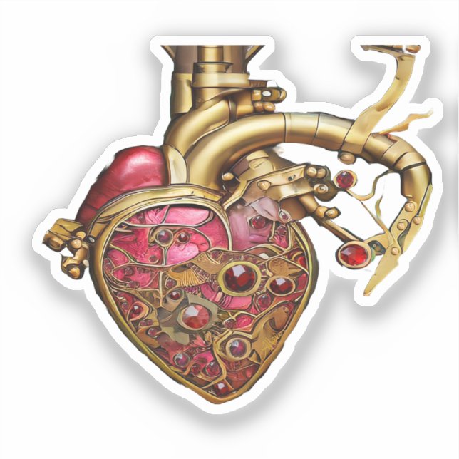 Steampunk Heart Anatomical Rubies and Gears (Front)