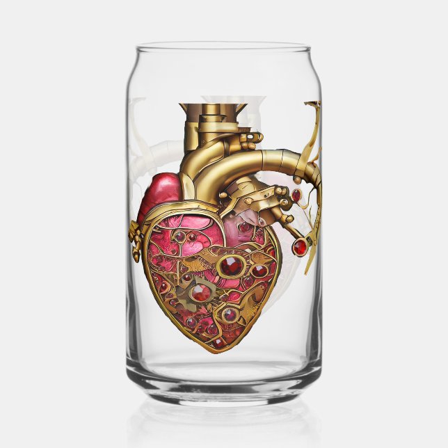 Steampunk Heart Anatomical Rubies and Gears Can Glass (Front)