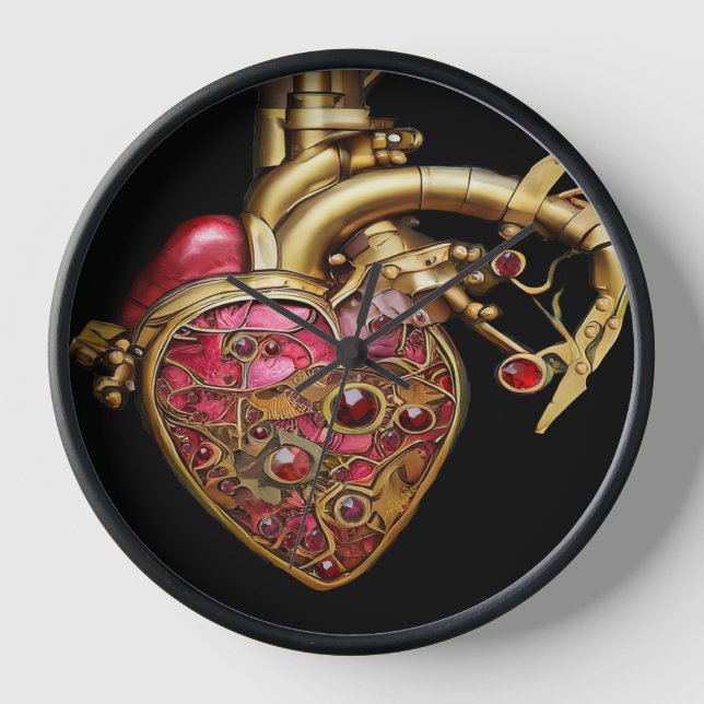 Steampunk Heart Anatomical Rubies and Gears Clock (Front)