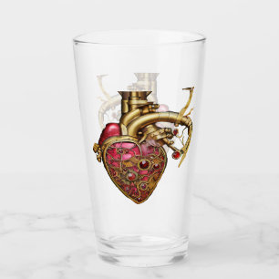 Steampunk Heart Anatomical Rubies and Gears Glass
