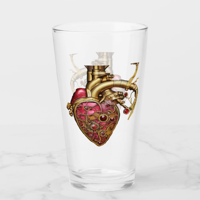 Steampunk Heart Anatomical Rubies and Gears Glass (Front)