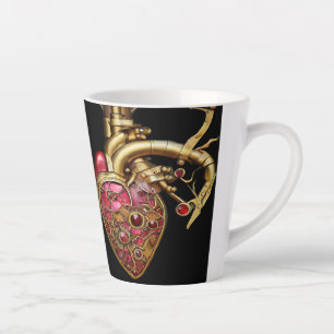 Steampunk Heart Anatomical Rubies and Gears Latte Mug