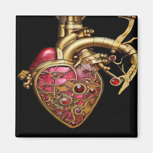 Steampunk Heart Anatomical Rubies and Gears Magnet (Front)