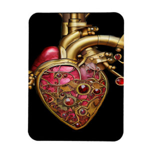 Steampunk Heart Anatomical Rubies and Gears Magnet