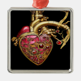 Steampunk Heart Anatomical Rubies and Gears Metal Tree Decoration