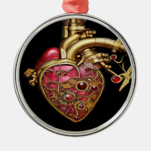 Steampunk Heart Anatomical Rubies and Gears Metal Tree Decoration