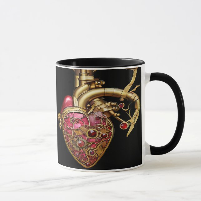 Steampunk Heart Anatomical Rubies and Gears Mug (Right)