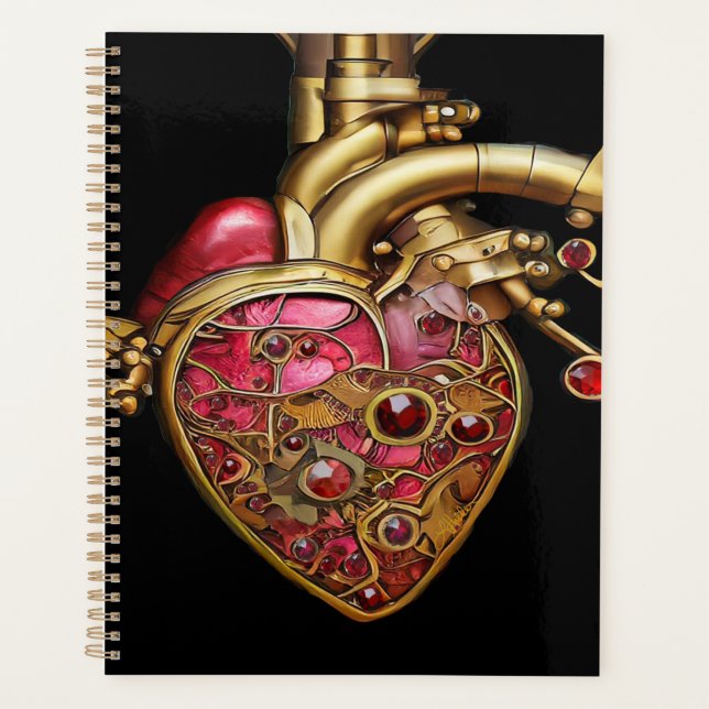 Steampunk Heart Anatomical Rubies and Gears Planner (Front)