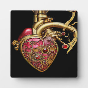 Steampunk Heart Anatomical Rubies and Gears Plaque