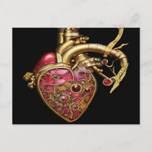 Steampunk Heart Anatomical Rubies and Gears Postcard