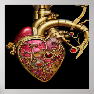 Steampunk Heart Anatomical Rubies and Gears Poster