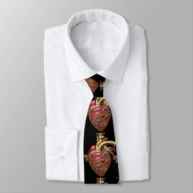Steampunk Heart Anatomical Rubies and Gears Tie (Tied)