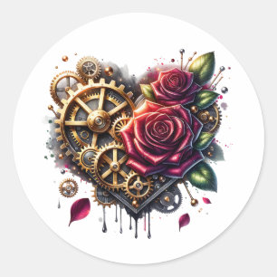 Steampunk Heart and Roses  Classic Round Sticker