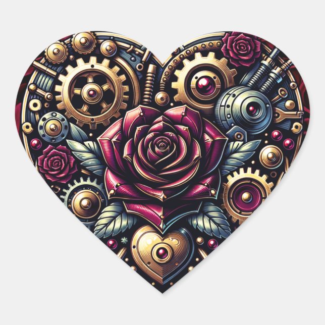 Steampunk Heart and Roses  Sticker (Front)
