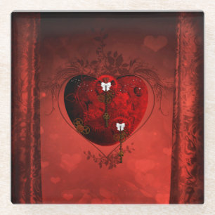 Steampunk heart glass coaster