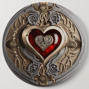  Steampunk Heart – Intricate Mechanical Love 6 Cm Round Badge