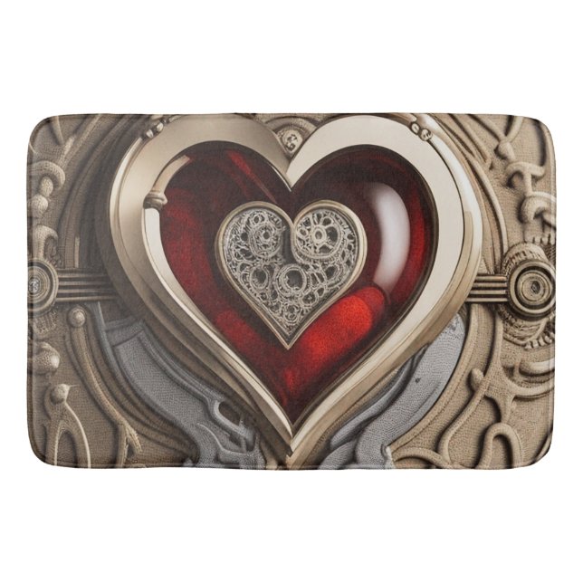 Steampunk Heart – Intricate Mechanical Love  Bath Mat (Front)