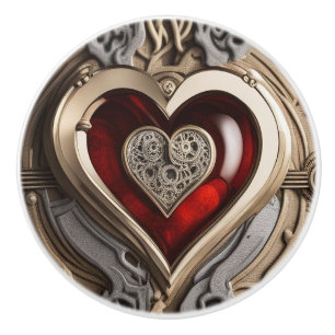 Steampunk Heart – Intricate Mechanical Love Ceramic Knob