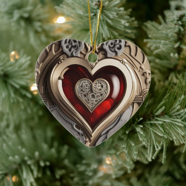 Steampunk Heart – Intricate Mechanical Love  Ceramic Tree Decoration (Tree)