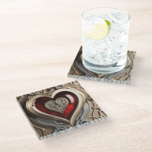 Steampunk Heart – Intricate Mechanical Love  Glass Coaster
