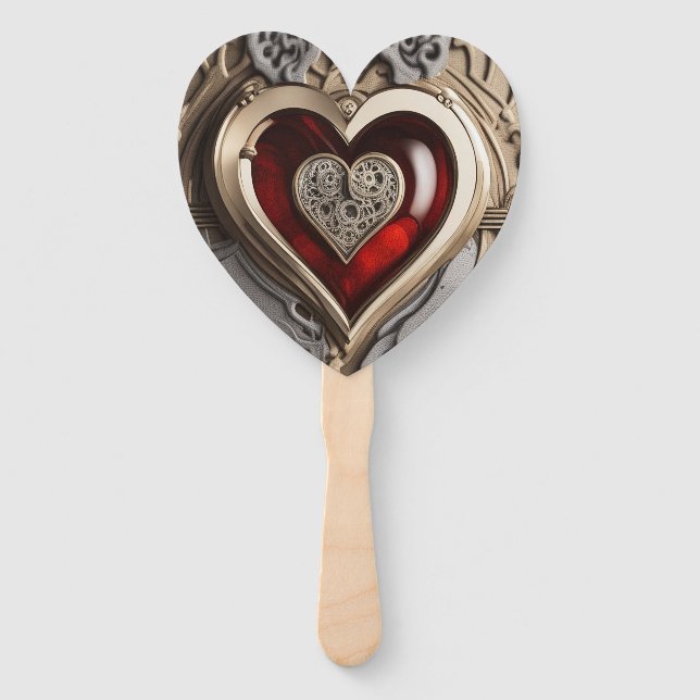 Steampunk Heart – Intricate Mechanical Love  Hand Fan (Front)