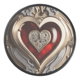Steampunk Heart – Intricate Mechanical Love Hockey Puck