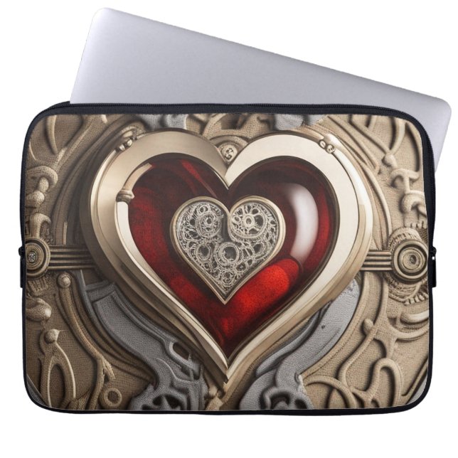 Steampunk Heart – Intricate Mechanical Love  Laptop Sleeve (Front)