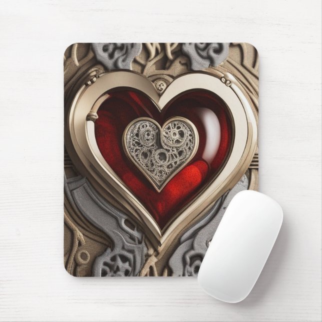 Steampunk Heart – Intricate Mechanical Love  Mouse Mat (With Mouse)