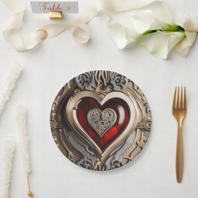Steampunk Heart – Intricate Mechanical Love  Paper Plate (Wedding)