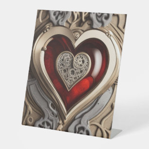 Steampunk Heart – Intricate Mechanical Love  Pedestal Sign