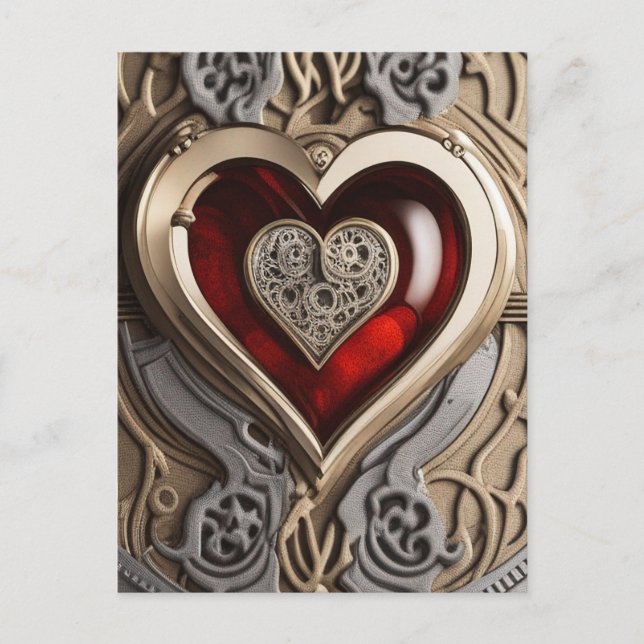 Steampunk Heart – Intricate Mechanical Love  Postcard (Front)