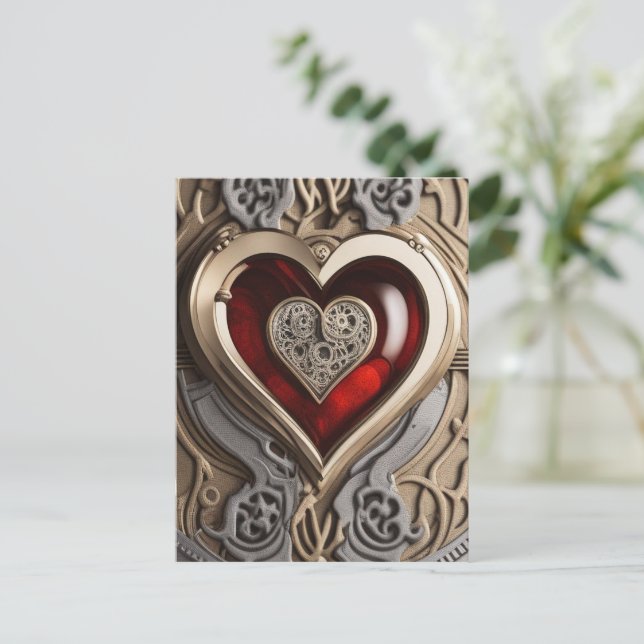Steampunk Heart – Intricate Mechanical Love  Postcard (Standing Front)