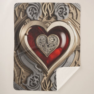 Steampunk Heart – Intricate Mechanical Love Sherpa Blanket