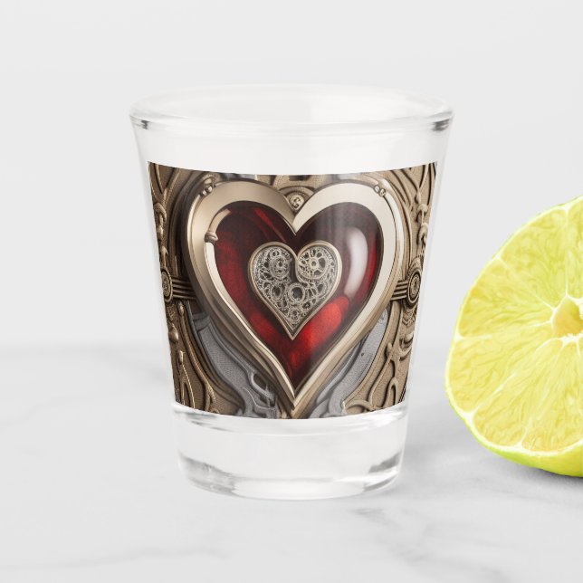 Steampunk Heart – Intricate Mechanical Love  Shot Glass (Front)