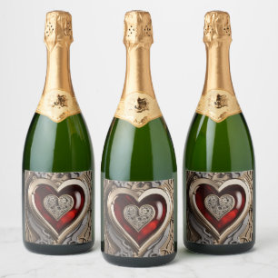 Steampunk Heart – Intricate Mechanical Love Sparkling Wine Label