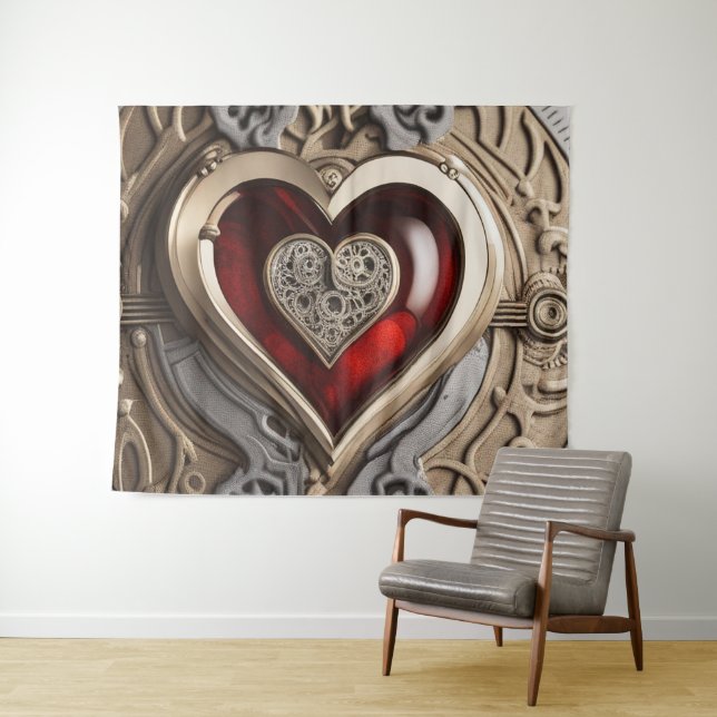 Steampunk Heart – Intricate Mechanical Love  Tapestry (In Situ (Horizontal))