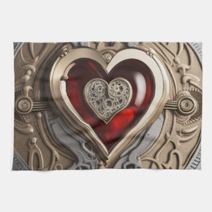 Steampunk Heart – Intricate Mechanical Love  Tea Towel