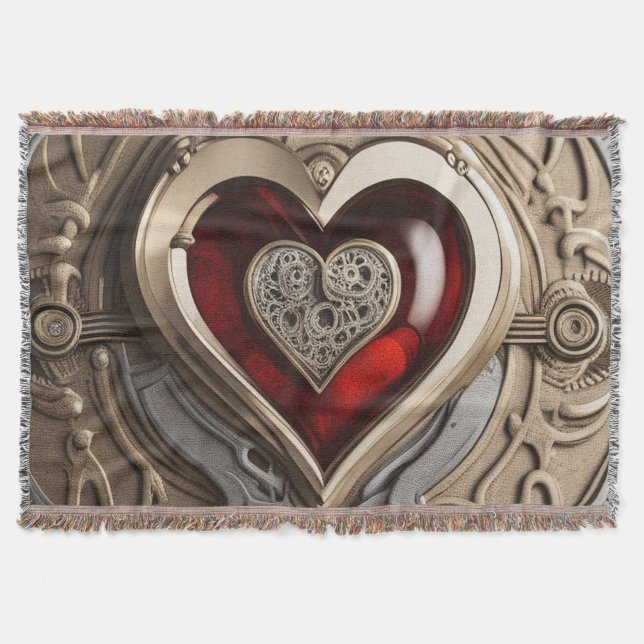 Steampunk Heart – Intricate Mechanical Love  Throw Blanket (Front)