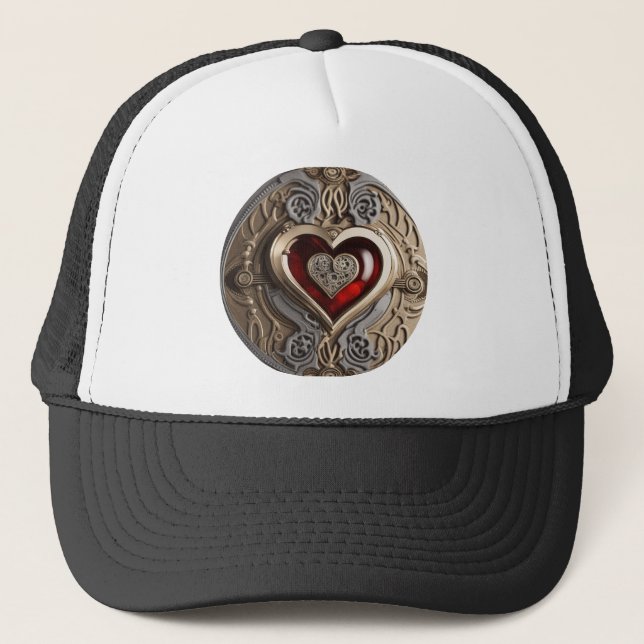 Steampunk Heart – Intricate Mechanical Love  Trucker Hat (Front)