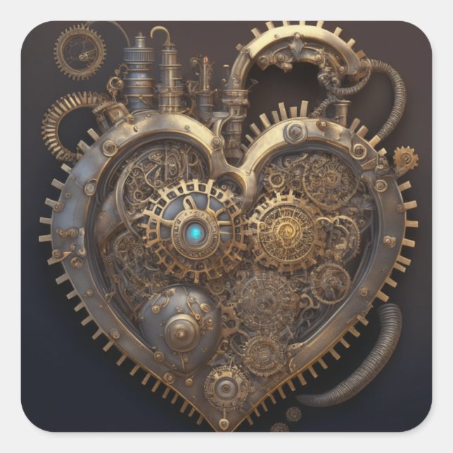 Steampunk Heart | Metal Gears Square Sticker (Front)