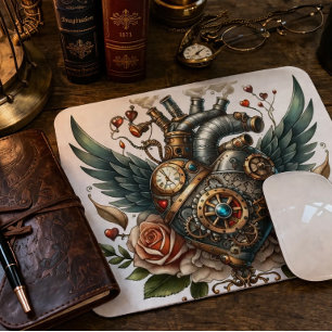 Steampunk Heart Mouse Pad Vintage Mechanical